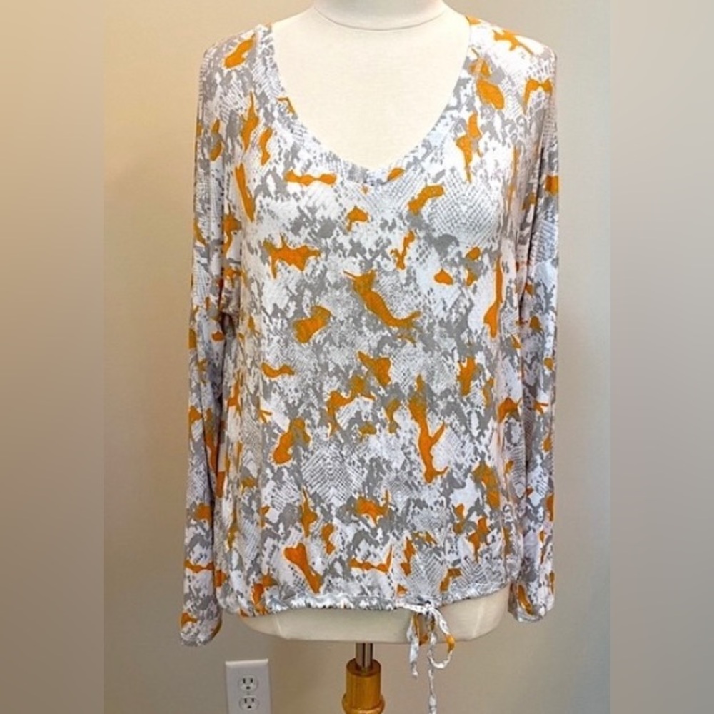 Olivia Sky White Orange Gray Trendy Snakeskin Print L Edgy Casual Boho Chic Top